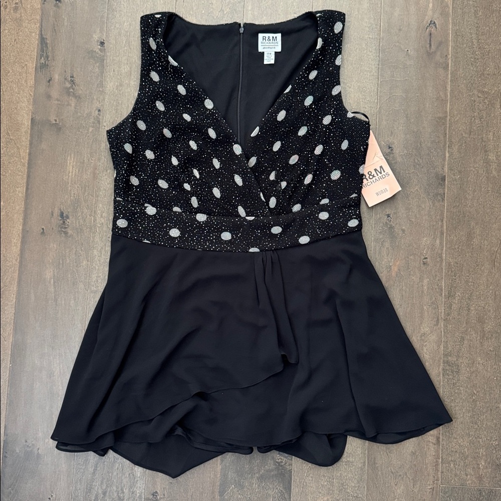 NWT R&M Richards Black Silver Polka Dot Sleeveless Party Top 14W Plus